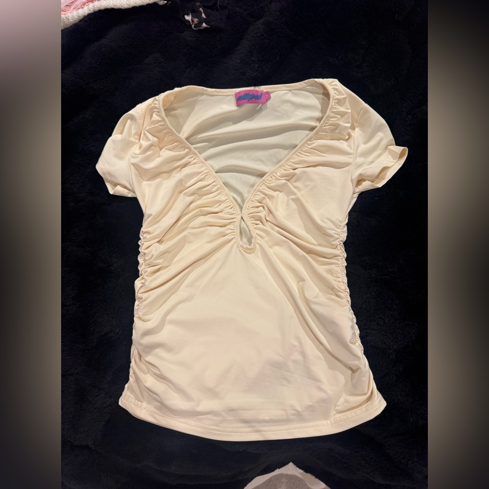 Edikted Cream Ruched V-Neck Tank Top